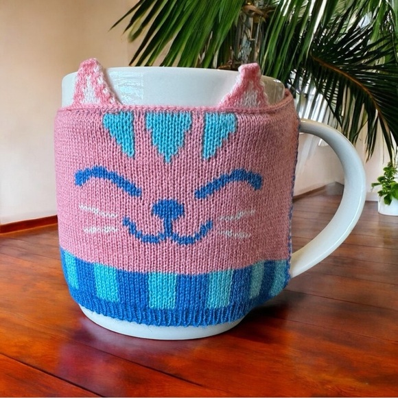 Karma “Purrk Me Up” Cat Mug with Pink & Blue Knit Cozy - Adorable & Unique! - Picture 3 of 14